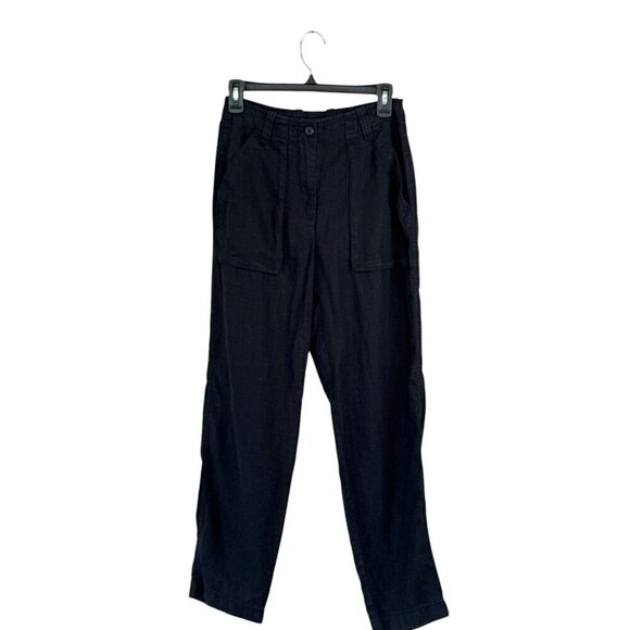 J. Crew Women's Black Linen Blend Tapered Leg Pockets Cargo Pants Size 0 - Picture 3 of 8